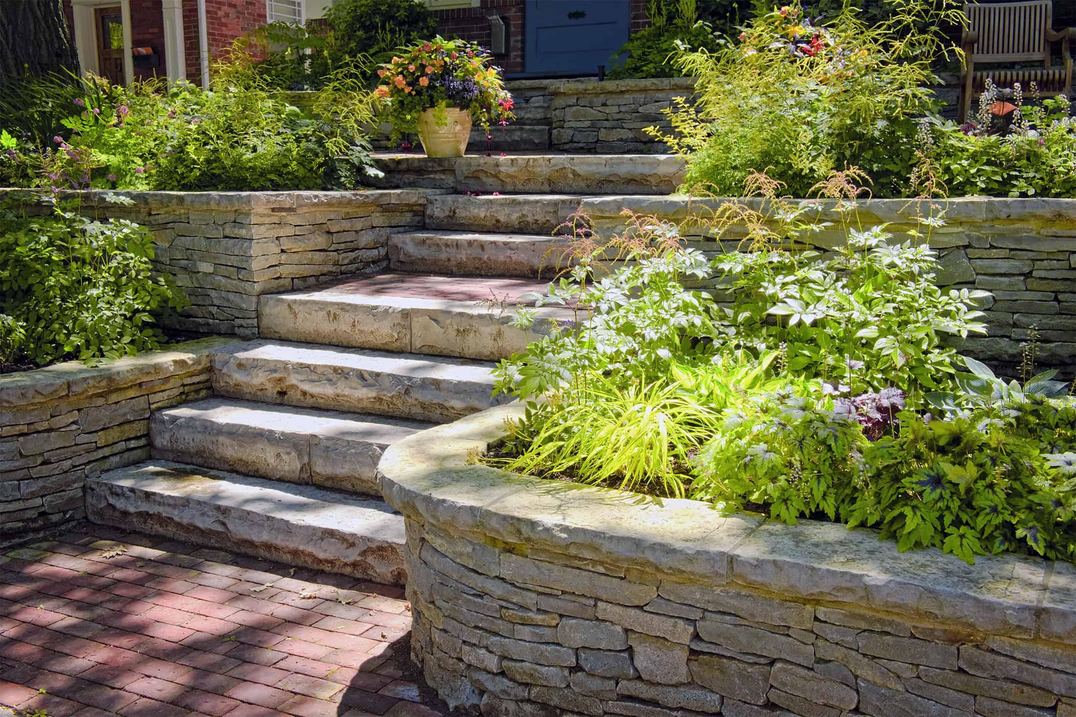 Stone stairs with floral assets